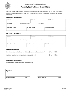 Paternity Establishment Referral Form