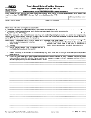 Treaty-Based Return Position Disclosure Form 8833