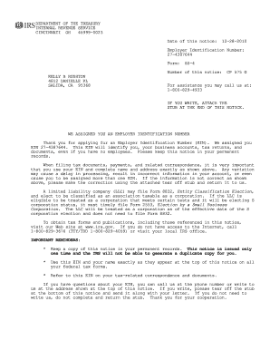 IRS Form SS-4 Notice