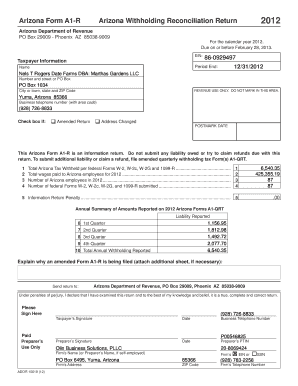 Arizona Form A1-R Withholding Reconciliation Return