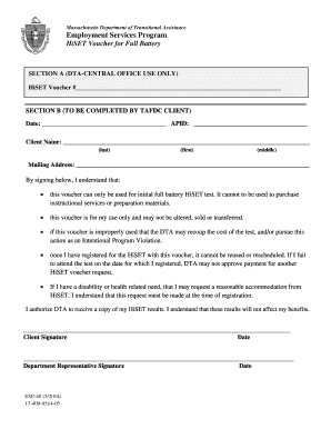 Massachusetts HiSET Voucher Form