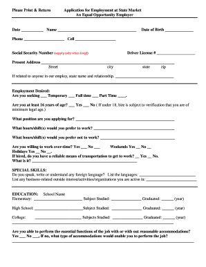 State Market Employment Application