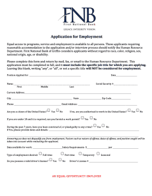 First National Bank of Griffin Employment Application