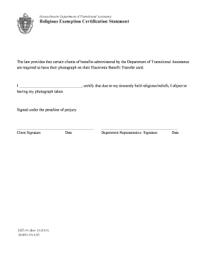 Massachusetts Religious Exemption Certification Statement