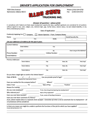 Driver's Application for Employment