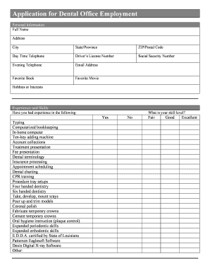 Dental Office Employment Application