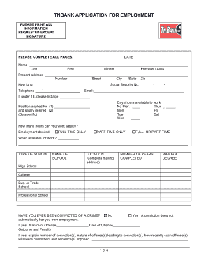 TNBANK Employment Application Form