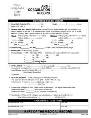 ANTI - COAGULATION RECORD - Hospital Forms