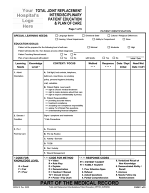 Total Joint Replacement Patient Education Form