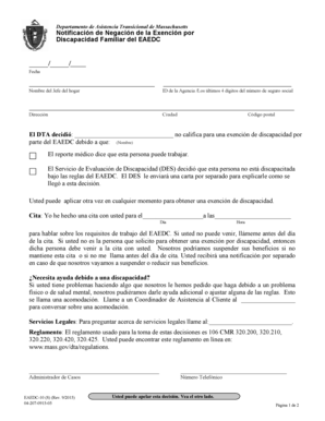 Notificación de Negación de la Exención por Discapacidad Familiar del EAEDC
