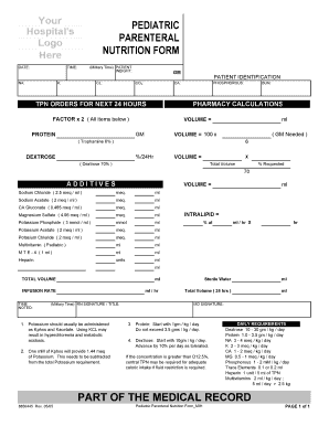 Pediatric Parenteral Nutrition Form
