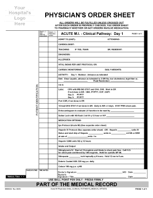 Physician's Order Sheet for Acute MI