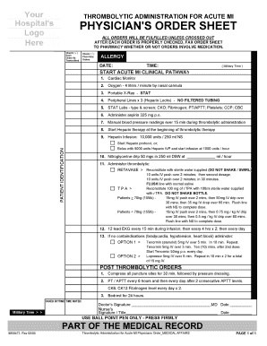 Thrombolytic Administration Order Sheet