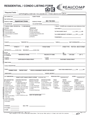 Residential Condo Listing Form