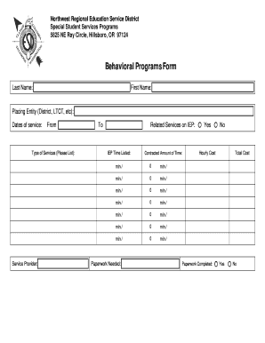 Special Student Services Programs Form