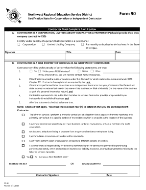 Oregon Independent Contractor Certification Form 90