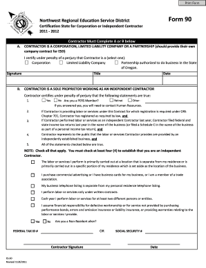 Oregon Independent Contractor Certification Form