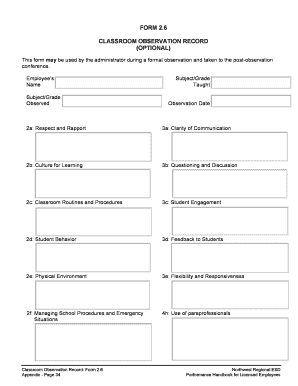 Classroom Observation Record Form