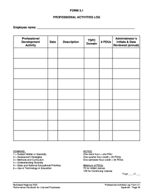 Professional Activities Log Form