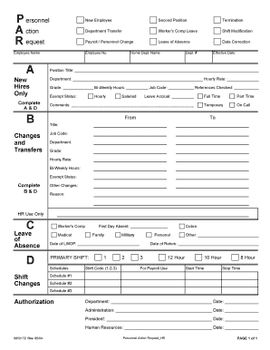 Personnel Action Request Form