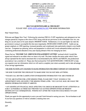 2012 Income Tax Services Engagement Letter
