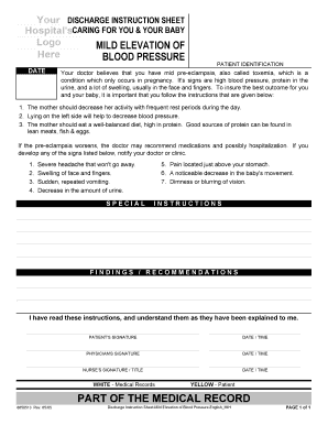 Discharge Instructions for Mild Pre-Eclampsia