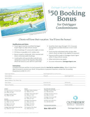 Outrigger Expert Agent Booking Bonus Form