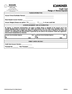 Credit Card Pledge of Shares/Deposits