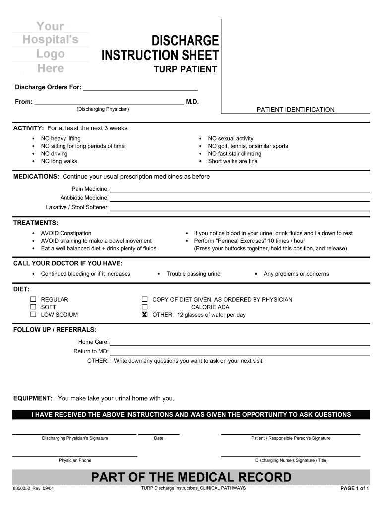 Free Printable Hospital Discharge Papers