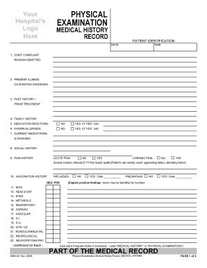 Medical History and Physical Examination Form