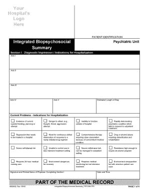Psychiatric Hospitalization Summary Form