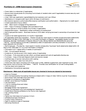 5/1 ARM Loan Submission Checklist