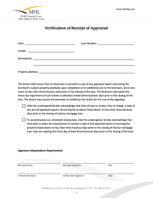 Verification of Receipt of Appraisal