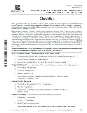 Solo(k) Family Controlled Companies Investment Authorization