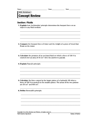 Fluids Concept Review Worksheet
