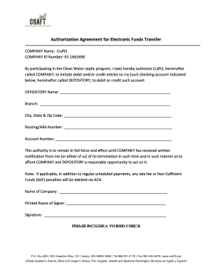 Authorization Agreement for Electronic Funds Transfer
