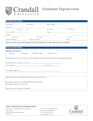 Crandall University Enrolment Deposit Form