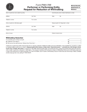Massachusetts Request for Reduction of Withholding Revenue