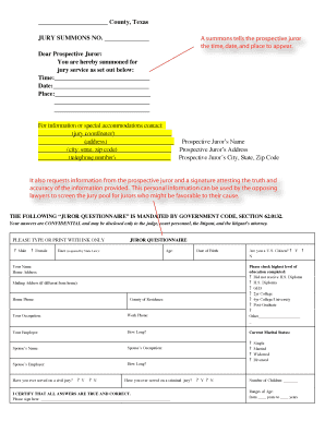 Texas Jury Summons Form