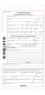 New York Complaint Information Form