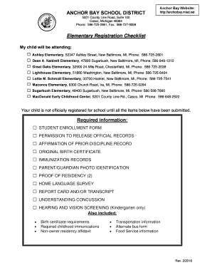 Elementary Registration Checklist