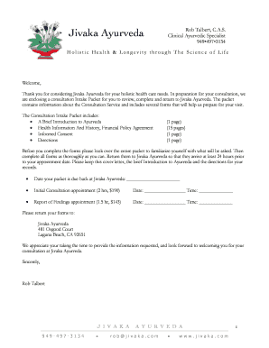 Ayurvedic Health Intake Form