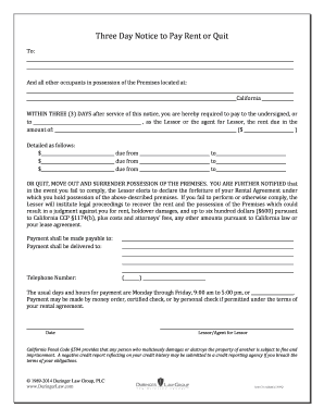 Three Day Notice to Pay Rent or Quit