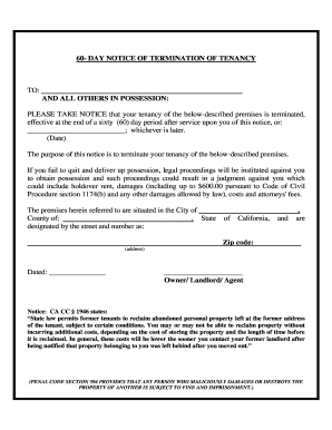 60-Day Notice of Termination of Tenancy