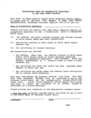 Declaration Form for Prospective Employees