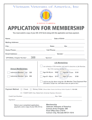 Vietnam Veterans of America Membership Application