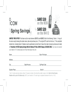 Icom America Mail-In Rebate Form
