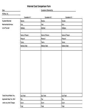 Informal Cost Comparison Form