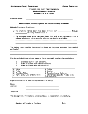 Montgomery County Fitness for Duty Certification