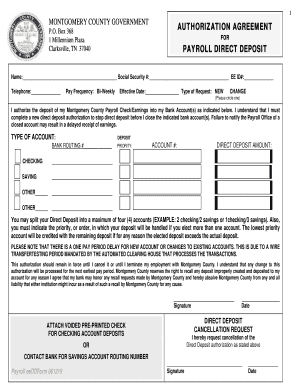 Montgomery County Payroll Direct Deposit Authorization